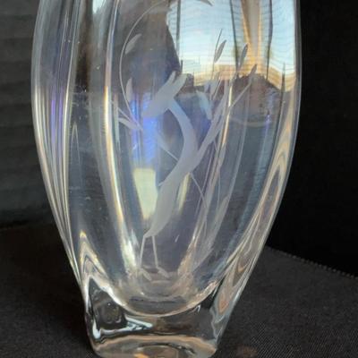 Skruf Etched Deer Crystal Vase