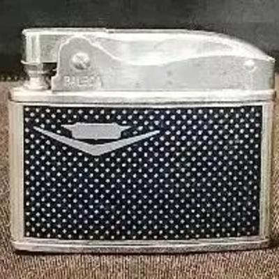 Vintage Cadillac V-Shield Logo Wellington Balboa Flat Lighter, Dark Blue And Silver