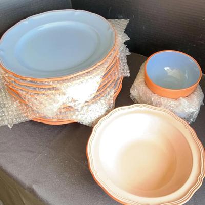 Lineal And Co Terra Cotta Pink And Blue Dishes USA