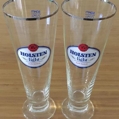 Set of 2 Holsten Light - Gold Rimmed Pilsner Glasses 