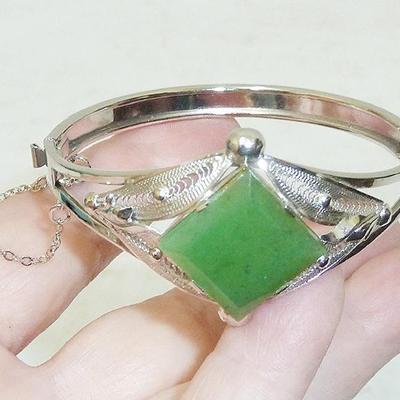 Sterling Jade stone bangle 