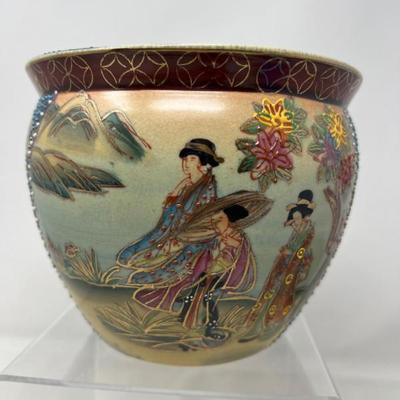 Satsuma-Style Chinese Export Jardiniere with Noble Figures & Moriage