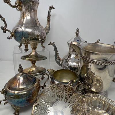 Silverplate pots and sugar/creamer