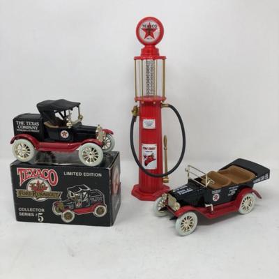 Texaco Diecast Banks – Jalopy, Touring Convertible & Gas Pump