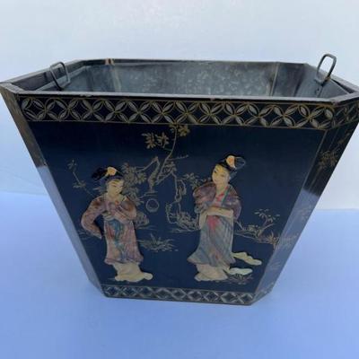 Chinese Chinoiserie Lacquer Planter Box with Metal Liner