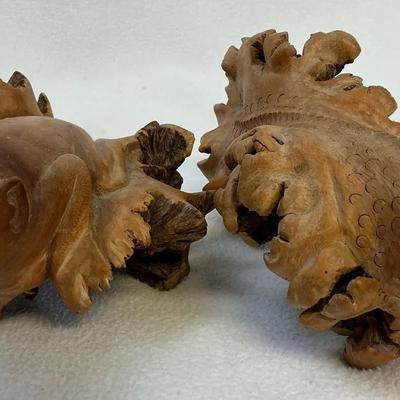 Indonesian Parasite Wood Animal Carvings:  Monkey & Lizard