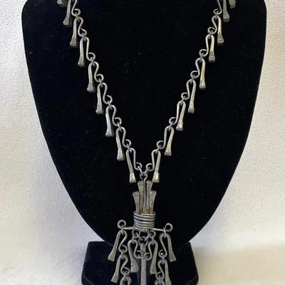 Brutalist Industrial Horseshoe Nail Necklace 