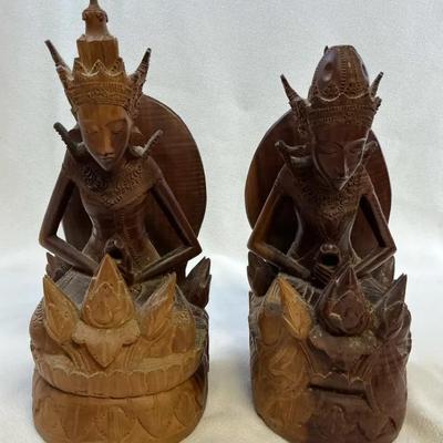Balinese Carved Wood Book Ends, Figural, Pair