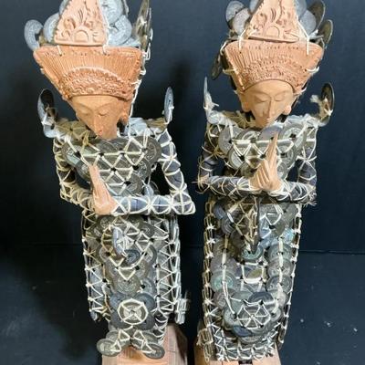 Indonesian Kepeng Dewi Sri Coin Lady Figures On Stands, Vintage, Pair, Set #3