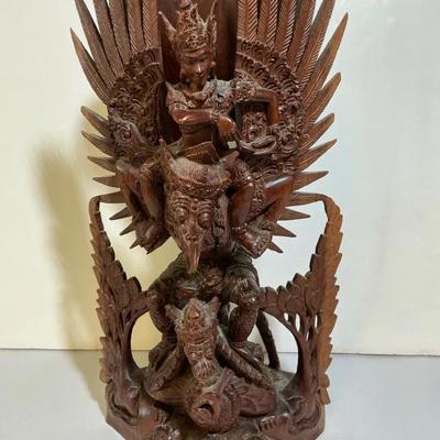 Hindu Vishnu Riding Garuda, Balinese Wood Carving