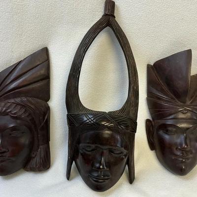 Balinese Wood Carved Masks, 3 Pcs, Vintage