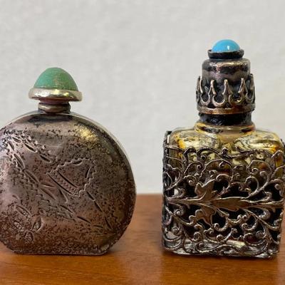 Perfume Bottles With Sterling Silver, Mexico 2pc