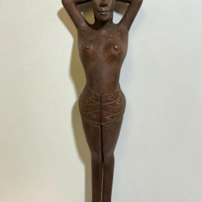 Hand Carved Wooden Lady “Nutcracker”, Nude, Vintage 