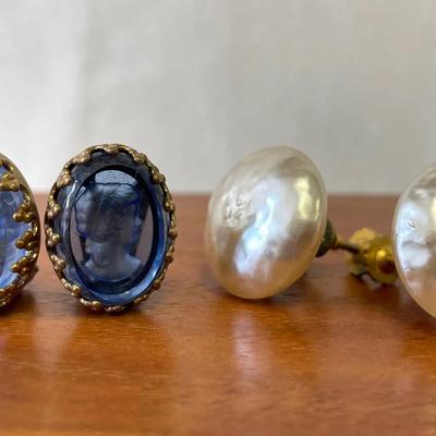 Miriam Haskell And Intaglio Cameo W  Germany Earrings 