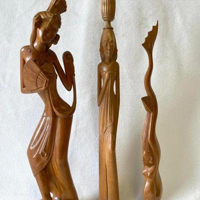 Balinese Carved Women, Goddess, Dancer, Mermaid 3pcs