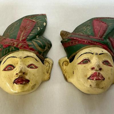 Indonesian Hanging Masks, Vintage, 2 Pcs