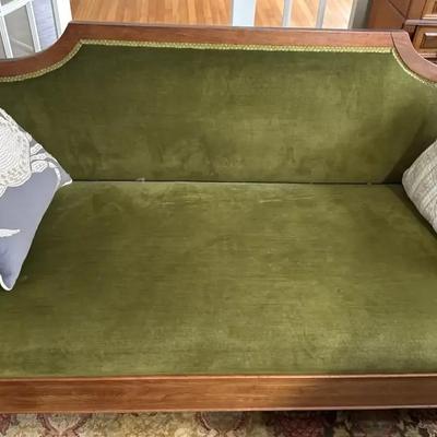 Lot 118:  Antique Empire Style Sofa with Green Velvet Upholstery