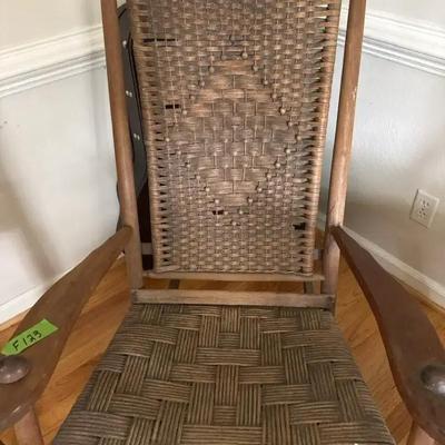 Lot 123:  Vintage Woven Wicker & Wood Rocking Chair