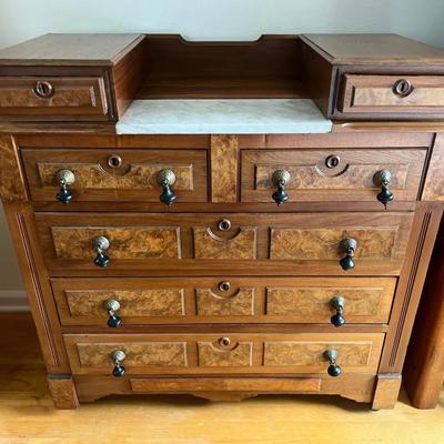 Lot 312: Victorian Marble-Top Dresser with Burl Veneer