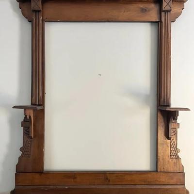 Lot 307: Antique Wooden Mirror Frame with Side Shelves
