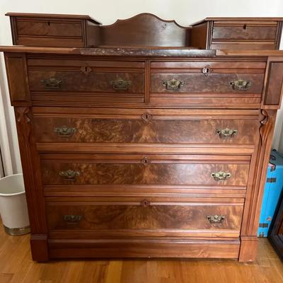 Lot 311: Art Deco Waterfall Dresser with Matchbook Burl Veneer
