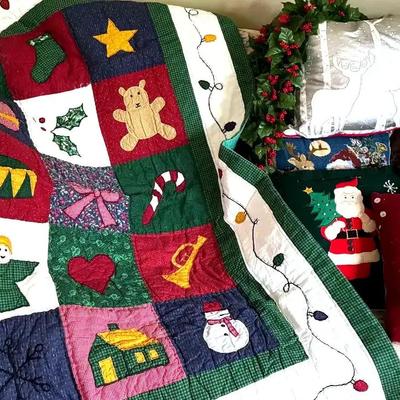 Lot 133:  Christmas Garland, Pillows, And Throw