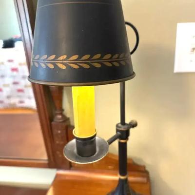 Lot 130:  Vintage Black Toleware Bouillotte-Style Table Lamp