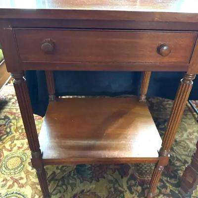 Lot 115:  Vintage Mahogany Side Table with Drawer and Lower Shelf – 20”x16”x31”