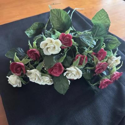 Lot 232: Vintage Glazed Glass/Porcelain  Rose Bouquet 