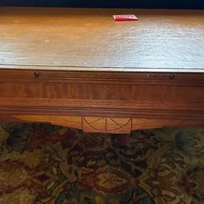 Lot 100: Antique Oak Parlor Coffee Table with Carved Details
