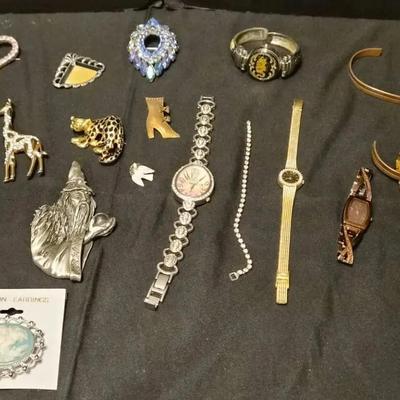Sale Photo Thumbnail #23: Miscellaneous Lot Of Pins, Watches And Bracelets