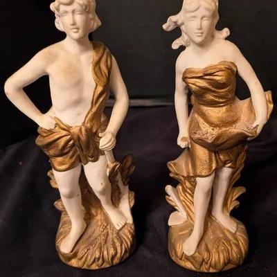 Sale Photo Thumbnail #7: Vintage Classical Couple Figurines – Gold & Ivory Finish