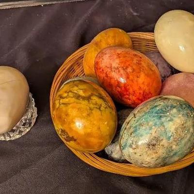 Sale Photo Thumbnail #14: Polished Stone Egg Collection – Decorative Lot with Basket