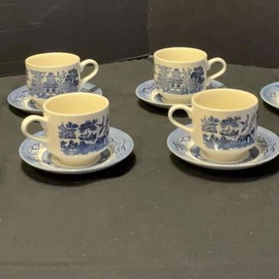 Sale Photo Thumbnail #91: Set of 12 Churchill Blue Willow Tea Cups & Saucers – Made in England
