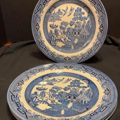 Sale Photo Thumbnail #92: Set of 4 Churchill Blue Willow Dinner Plates – Made in England