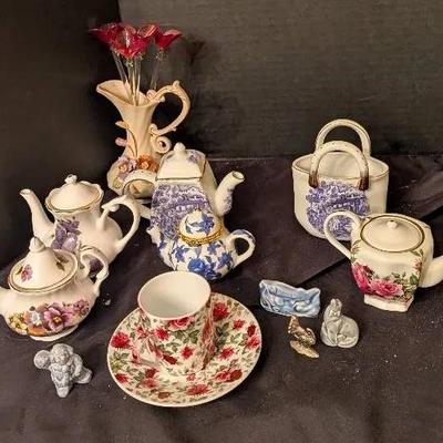 Sale Photo Thumbnail #47: Lot of Miniature Porcelain Teapots & Wade Figurines