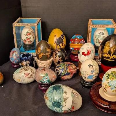 Sale Photo Thumbnail #39: Lot of Hand-Painted Decorative Eggs – Asian & Folk Art Styles