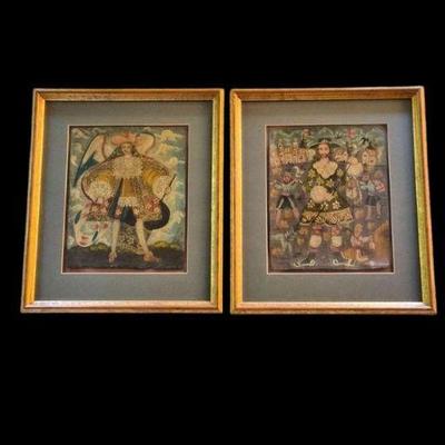 Pair of Framed Cuzco Colonial-Style Artworks