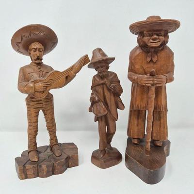 Two J. Pinal Signed Wood Carvings & Traveler Figurine (Unsigned)