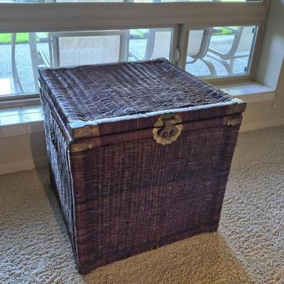 Rattan Storage Table with Etched Brass Hardware