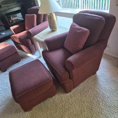 Bauhaus Cranberry Jute Fabric Chair with Matching Hassock (#1)