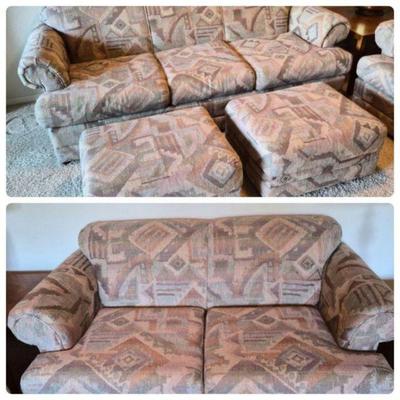 Living Room Set - Bassett Sofa, Loveseat & Two Rolling Footrests