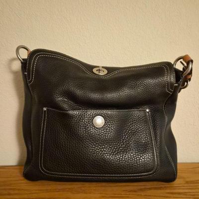 Pebbled Black Leather Coach Chelsea Turn Lock Handbag