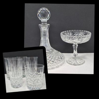 Waterford Glasses, Crystal Decanter & Compote Dish