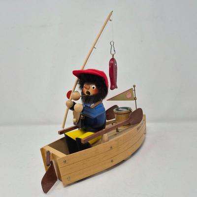 Steinbach Germany Wooden Smoker - Angler in Boat Music Box