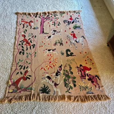 Vintage Fox Hunt Hand Knitted Wool Blanket