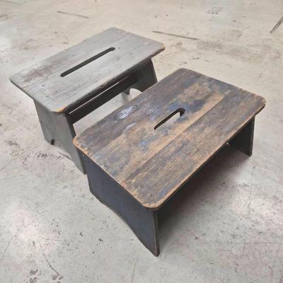 Vintage Pair Farmhouse Style Wood Step Stool Seats