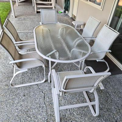 Patio Table with Glass Top & Six Chairs