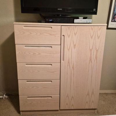 Blonde Wood Dresser Cabinet with Dual Storage