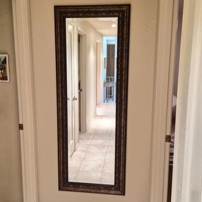 Hall Wall Mirror with Beveled Glass & Bronzed Wood Frame